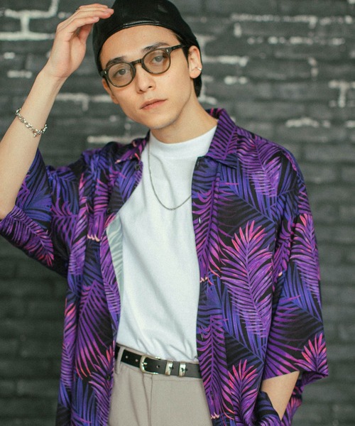 RAGEBLUE（レイジブルー）の「ボタニカル柄/レーヨンシャツ/266297（シャツ/ブラウス・メンズ・ブラック/パープル・MEDIUM/LARGE）」の8枚目の写真