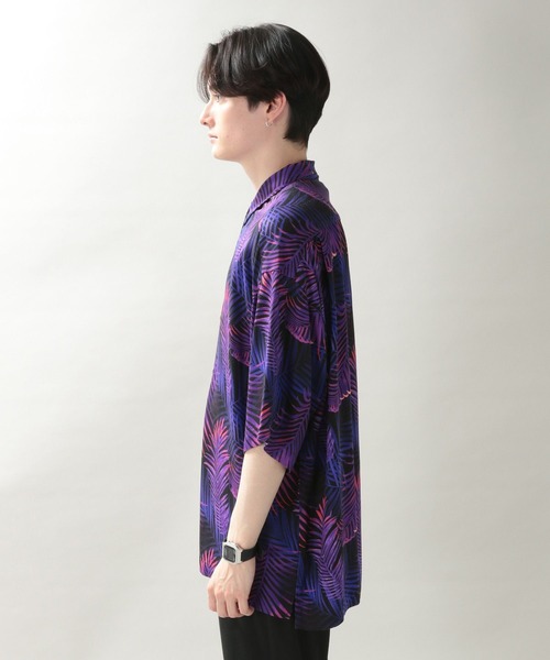 RAGEBLUE（レイジブルー）の「ボタニカル柄/レーヨンシャツ/266297（シャツ/ブラウス・メンズ・ブラック/パープル・MEDIUM/LARGE）」の10枚目の写真