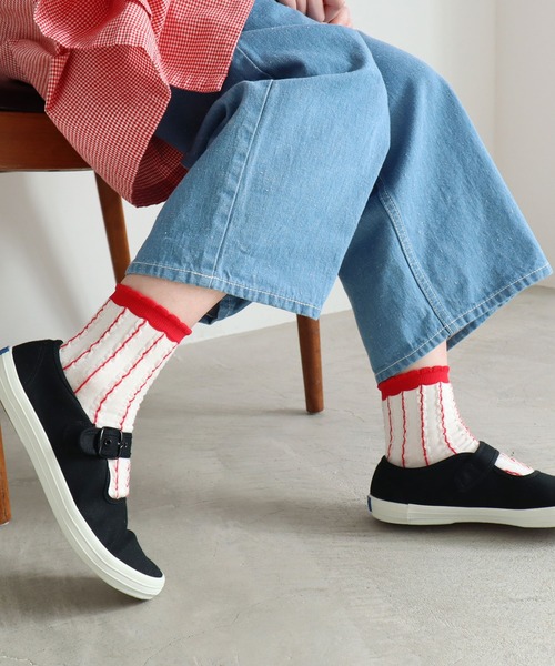 l'atelier du savon(アトリエドサボン)の「ぽこぽこストライプ くつ下(ソックス/靴下・レディース・ブラック/レッド・FREE)」の10枚目の写真