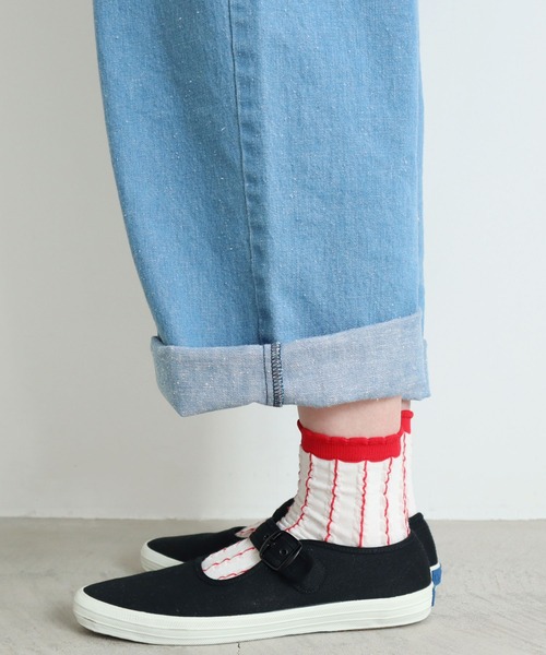 l'atelier du savon(アトリエドサボン)の「ぽこぽこストライプ くつ下(ソックス/靴下・レディース・ブラック/レッド・FREE)」の7枚目の写真