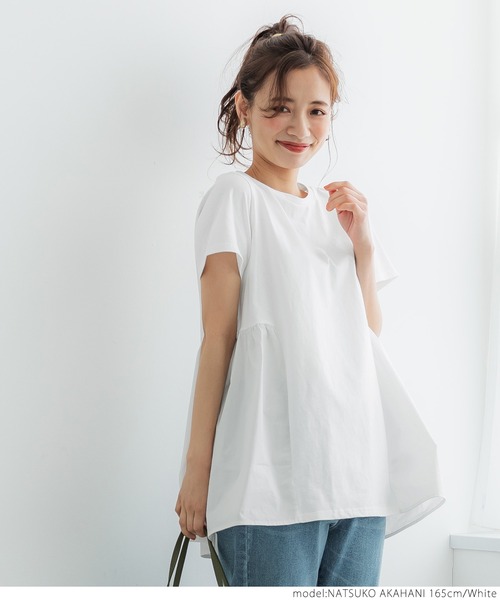 coca（coca）（コカ）の「バック布帛ドッキングトップス（Tシャツ/カットソー・レディース・ホワイト/ブラック/ベージュ・ONE SIZE）」の4枚目の写真