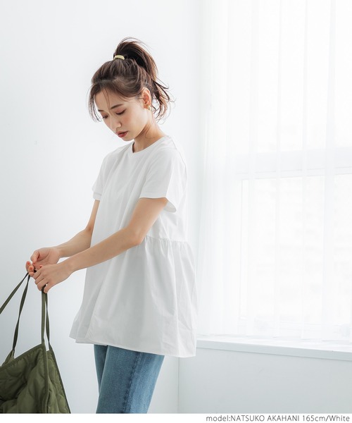 coca（coca）（コカ）の「バック布帛ドッキングトップス（Tシャツ/カットソー・レディース・ホワイト/ブラック/ベージュ・ONE SIZE）」の5枚目の写真