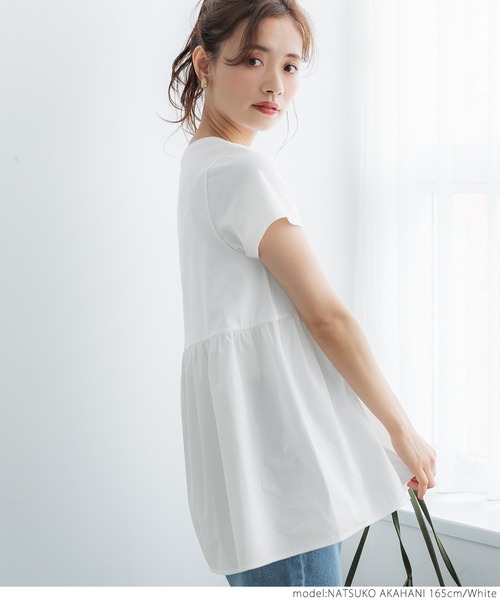 coca（coca）（コカ）の「バック布帛ドッキングトップス（Tシャツ/カットソー・レディース・ホワイト/ブラック/ベージュ・ONE SIZE）」の6枚目の写真