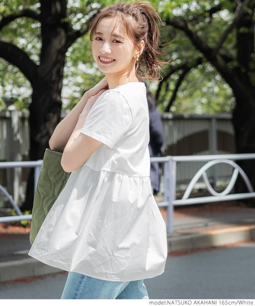 coca（coca）（コカ）の「バック布帛ドッキングトップス（Tシャツ/カットソー・レディース・ホワイト/ブラック/ベージュ・ONE SIZE）」の8枚目の写真