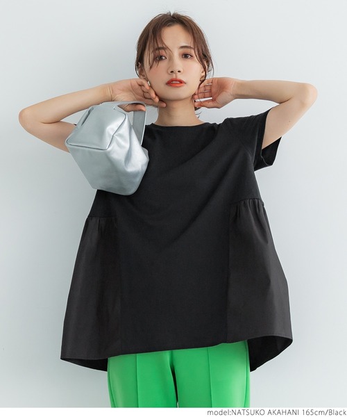 coca（coca）（コカ）の「バック布帛ドッキングトップス（Tシャツ/カットソー・レディース・ホワイト/ブラック/ベージュ・ONE SIZE）」の10枚目の写真