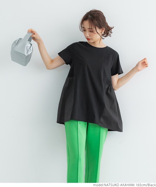 coca（coca）（コカ）の「バック布帛ドッキングトップス（Tシャツ/カットソー・レディース・ホワイト/ブラック/ベージュ・ONE SIZE）」の12枚目の写真