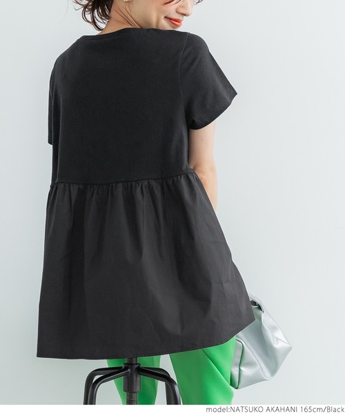 coca（coca）（コカ）の「バック布帛ドッキングトップス（Tシャツ/カットソー・レディース・ホワイト/ブラック/ベージュ・ONE SIZE）」の13枚目の写真