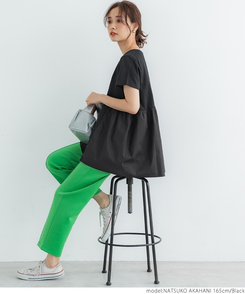 coca（coca）（コカ）の「バック布帛ドッキングトップス（Tシャツ/カットソー・レディース・ホワイト/ブラック/ベージュ・ONE SIZE）」の14枚目の写真