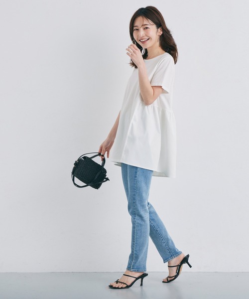 coca（coca）（コカ）の「バック布帛ドッキングトップス（Tシャツ/カットソー・レディース・ホワイト/ブラック/ベージュ・ONE SIZE）」の21枚目の写真