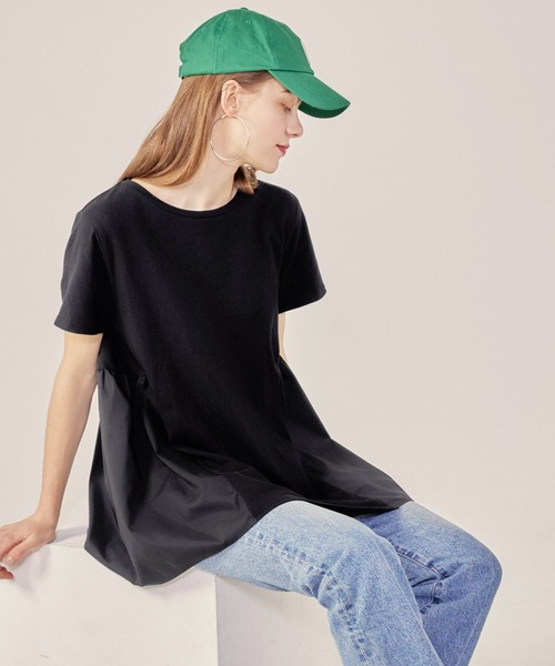 coca（coca）（コカ）の「バック布帛ドッキングトップス（Tシャツ/カットソー・レディース・ホワイト/ブラック/ベージュ・ONE SIZE）」の15枚目の写真