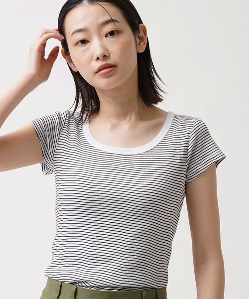 salle de bal(サルデバル)の「Robert P. Miller / ロバート・ピー・ミラー パネルリブ 半袖Tシャツ Tシャツ インナー 807C DRE(Tシャツ/カットソー・レディース・ブラック系その他/ホワイト/グレー/ブラック・FREE)」の3枚目の写真