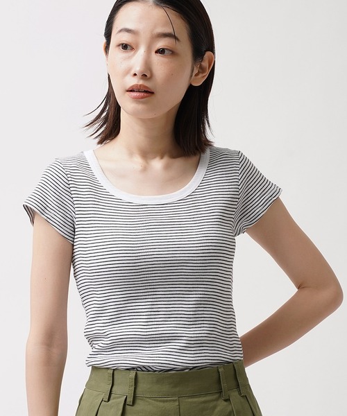 salle de bal(サルデバル)の「Robert P. Miller / ロバート・ピー・ミラー パネルリブ 半袖Tシャツ Tシャツ インナー 807C DRE(Tシャツ/カットソー・レディース・ブラック系その他/ホワイト/グレー/ブラック・FREE)」の7枚目の写真