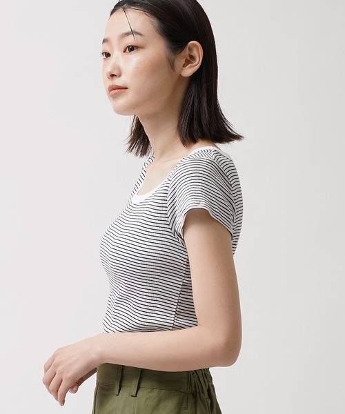 salle de bal(サルデバル)の「Robert P. Miller / ロバート・ピー・ミラー パネルリブ 半袖Tシャツ Tシャツ インナー 807C DRE(Tシャツ/カットソー・レディース・ブラック系その他/ホワイト/グレー/ブラック・FREE)」の8枚目の写真
