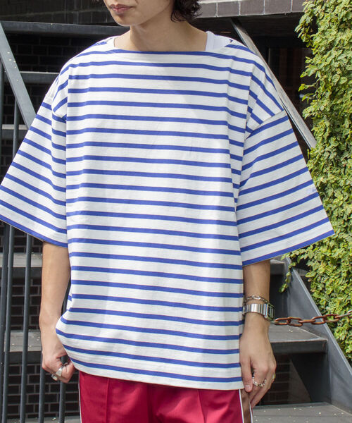 GLOSTER(グロスター)の「【GLOSTER/グロスター】フレンチビッグバスクシャツ ショートスリーブ(Tシャツ/カットソー・メンズ・グリーン/ブラック×ホワイト/ホワイト×ネイビー/ホワイト×ブルー・FREE)」の1枚目の写真