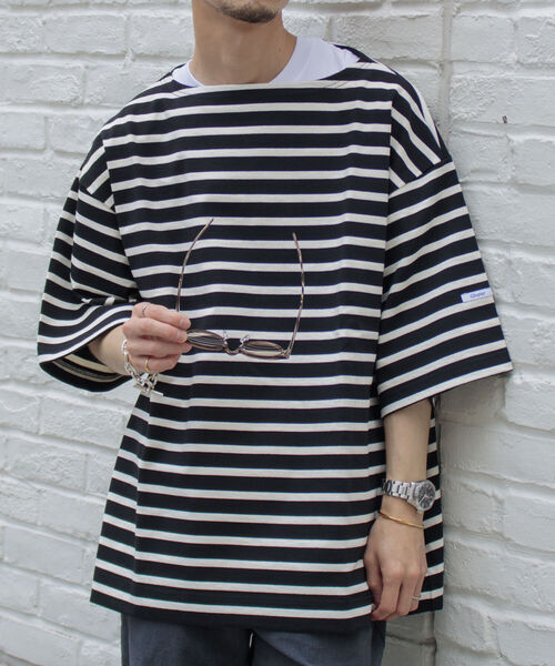GLOSTER(グロスター)の「【GLOSTER/グロスター】フレンチビッグバスクシャツ ショートスリーブ(Tシャツ/カットソー・メンズ・グリーン/ブラック×ホワイト/ホワイト×ネイビー/ホワイト×ブルー・FREE)」の3枚目の写真