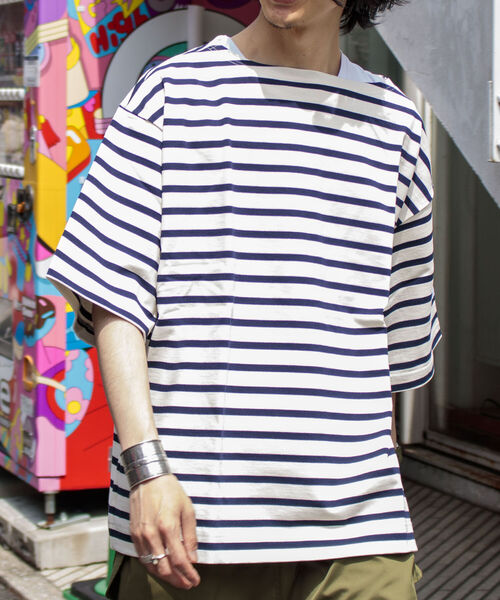 GLOSTER(グロスター)の「【GLOSTER/グロスター】フレンチビッグバスクシャツ ショートスリーブ(Tシャツ/カットソー・メンズ・グリーン/ブラック×ホワイト/ホワイト×ネイビー/ホワイト×ブルー・FREE)」の2枚目の写真
