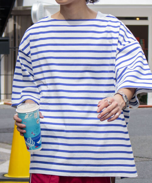 GLOSTER(グロスター)の「【GLOSTER/グロスター】フレンチビッグバスクシャツ ショートスリーブ(Tシャツ/カットソー・メンズ・グリーン/ブラック×ホワイト/ホワイト×ネイビー/ホワイト×ブルー・FREE)」の7枚目の写真