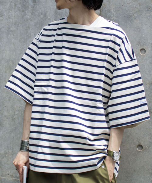 GLOSTER(グロスター)の「【GLOSTER/グロスター】フレンチビッグバスクシャツ ショートスリーブ(Tシャツ/カットソー・メンズ・グリーン/ブラック×ホワイト/ホワイト×ネイビー/ホワイト×ブルー・FREE)」の8枚目の写真