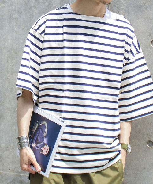 GLOSTER(グロスター)の「【GLOSTER/グロスター】フレンチビッグバスクシャツ ショートスリーブ(Tシャツ/カットソー・メンズ・グリーン/ブラック×ホワイト/ホワイト×ネイビー/ホワイト×ブルー・FREE)」の15枚目の写真