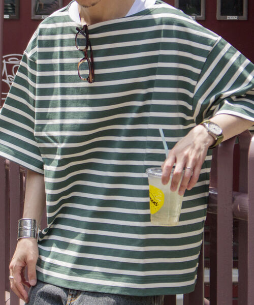 GLOSTER(グロスター)の「【GLOSTER/グロスター】フレンチビッグバスクシャツ ショートスリーブ(Tシャツ/カットソー・メンズ・グリーン/ブラック×ホワイト/ホワイト×ネイビー/ホワイト×ブルー・FREE)」の18枚目の写真