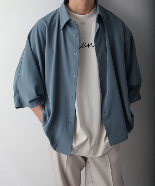 NILWAY（ニルウェイ）の「ケアフリートロミオーバーサイズドルマンレギュラーカラーシャツ（シャツ/ブラウス・メンズ・ライトグレー/ブラック/ネイビー/オフホワイト/ブルー/チャコール/ダークグリーン・MEDIUM/LARGE）」の19枚目の写真