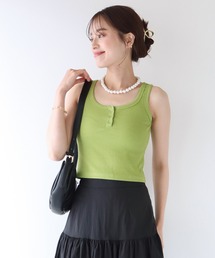 フロントボタンリブタンクトップ