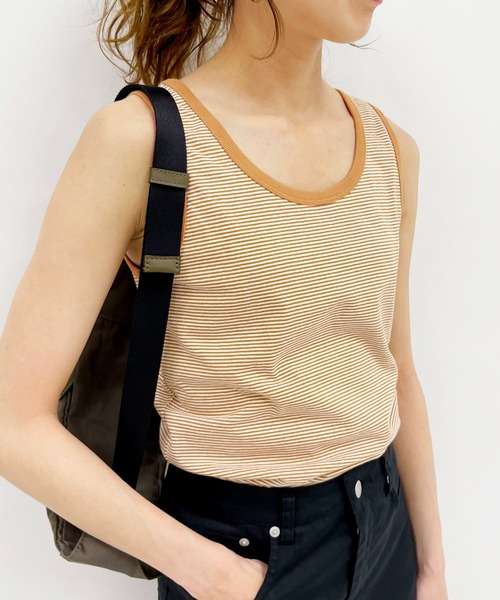 PICCADILLY（ピカデリー）の「【PICCADILLY/ピカデリー】 別注 ボーダータンク（タンクトップ・レディース・ブラック/ベージュ/パープル・FREE）」の2枚目の写真