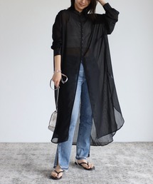 バンドカラーロングシアーシャツ