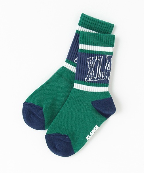 XLARGE KIDS（エクストララージキッズ）の「カレッジロゴクルーソックス【日本製】（ソックス/靴下・キッズ・オフホワイト/グリーン/ブラック・15-17cm/17-19cm/19-21cm/13-15cm）」の3枚目の写真