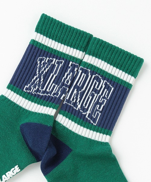 XLARGE KIDS（エクストララージキッズ）の「カレッジロゴクルーソックス【日本製】（ソックス/靴下・キッズ・オフホワイト/グリーン/ブラック・15-17cm/17-19cm/19-21cm/13-15cm）」の8枚目の写真