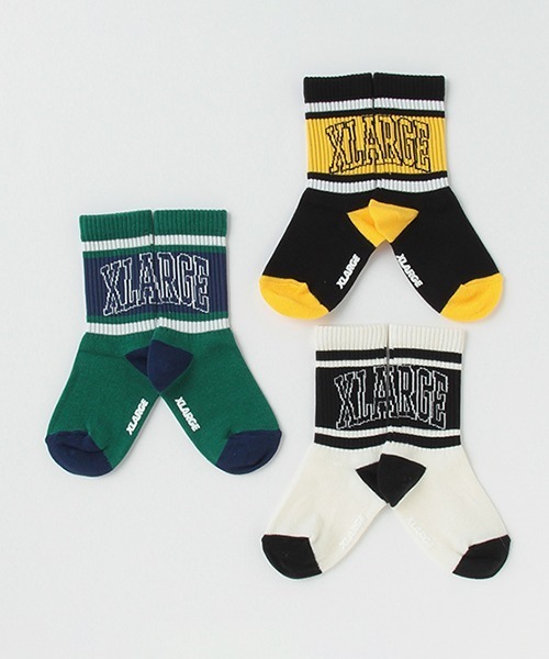 XLARGE KIDS（エクストララージキッズ）の「カレッジロゴクルーソックス【日本製】（ソックス/靴下・キッズ・オフホワイト/グリーン/ブラック・15-17cm/17-19cm/19-21cm/13-15cm）」の7枚目の写真