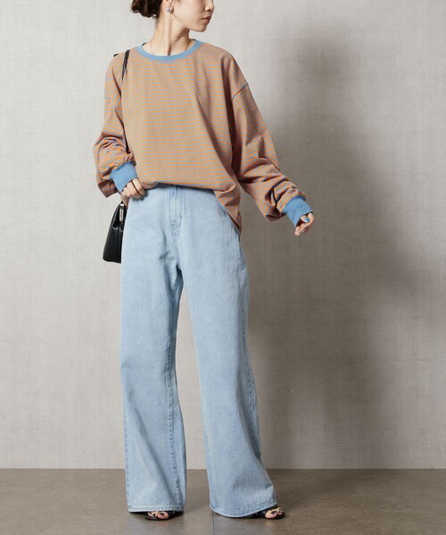 FREAK'S STORE(フリークスストア)の「【限定展開】ビックシルエットボーダーロングスリーブTシャツ(Tシャツ/カットソー・レディース・ネイビー/ブルー/ピンク/オフホワイト/チャコール/ブラック/ベージュ/イエロー/パープル・フリ-)」の17枚目の写真