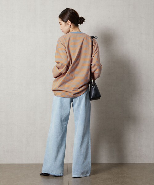 FREAK'S STORE(フリークスストア)の「【限定展開】ビックシルエットボーダーロングスリーブTシャツ(Tシャツ/カットソー・レディース・ネイビー/ブルー/ピンク/オフホワイト/チャコール/ブラック/ベージュ/イエロー/パープル・フリ-)」の18枚目の写真