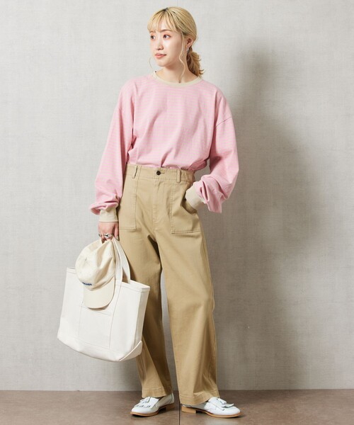 FREAK'S STORE(フリークスストア)の「【限定展開】ビックシルエットボーダーロングスリーブTシャツ(Tシャツ/カットソー・レディース・ネイビー/ブルー/ピンク/オフホワイト/チャコール/ブラック/ベージュ/イエロー/パープル・フリ-)」の21枚目の写真