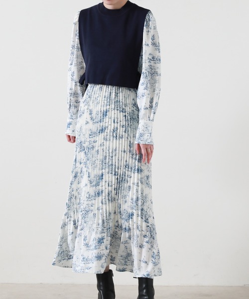 Cheek(チーク)の「トワルドジュイベストSETワンピース(ワンピース・レディース・ブルー/ベージュ・MEDIUM)」の6枚目の写真