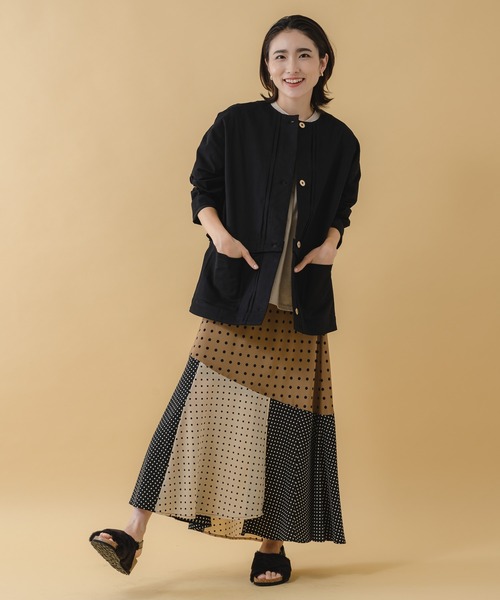 KATHARINE ROSS（キャサリンロス）の「【KATHARINE ROSS】2WAY丈コットンブルゾン（ノーカラージャケット・レディース・ブラック/ベージュ・MEDIUM）」の3枚目の写真