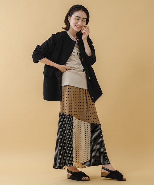 KATHARINE ROSS（キャサリンロス）の「【KATHARINE ROSS】2WAY丈コットンブルゾン（ノーカラージャケット・レディース・ブラック/ベージュ・MEDIUM）」の4枚目の写真