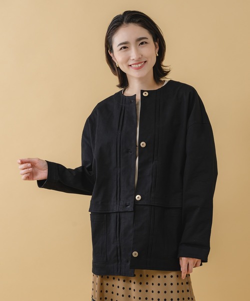 KATHARINE ROSS（キャサリンロス）の「【KATHARINE ROSS】2WAY丈コットンブルゾン（ノーカラージャケット・レディース・ブラック/ベージュ・MEDIUM）」の6枚目の写真