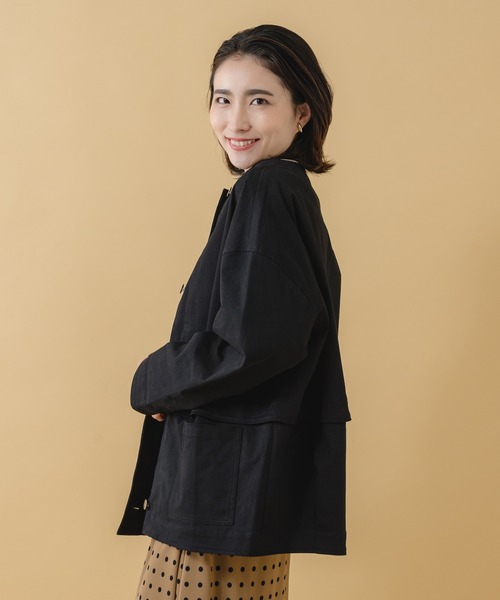 KATHARINE ROSS（キャサリンロス）の「【KATHARINE ROSS】2WAY丈コットンブルゾン（ノーカラージャケット・レディース・ブラック/ベージュ・MEDIUM）」の7枚目の写真