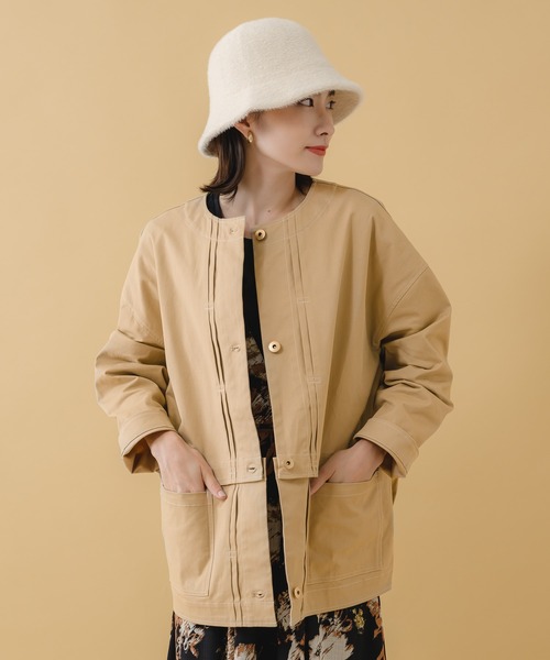 KATHARINE ROSS（キャサリンロス）の「【KATHARINE ROSS】2WAY丈コットンブルゾン（ノーカラージャケット・レディース・ブラック/ベージュ・MEDIUM）」の11枚目の写真