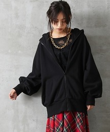 <大きいサイズ> 裏毛パフスリーブフルジップアップパーカー GEVS.