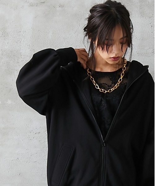 GEVS.(ジェイヴィス)の「<大きいサイズ> 裏毛パフスリーブフルジップアップパーカー GEVS.(パーカー・レディース・ブラック/モカ・5L/LL/L/3L/4L)」の17枚目の写真