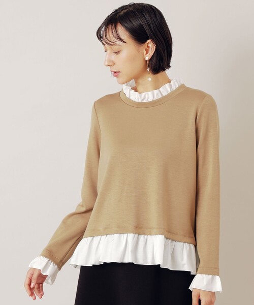 EPOCA THE SHOP(エポカザショップ)の「フリルコンビポンチプルオーバー(Tシャツ/カットソー・レディース・ブラック/ベージュ/ネイビー・38)」の1枚目の写真