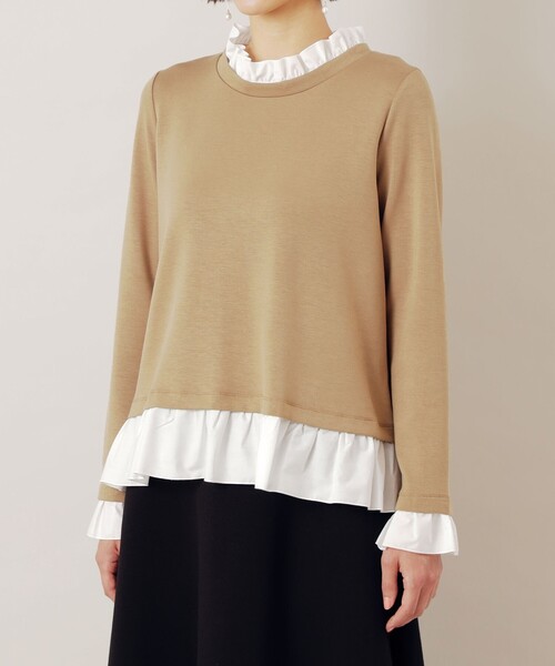 EPOCA THE SHOP(エポカザショップ)の「フリルコンビポンチプルオーバー(Tシャツ/カットソー・レディース・ブラック/ベージュ/ネイビー・38)」の4枚目の写真