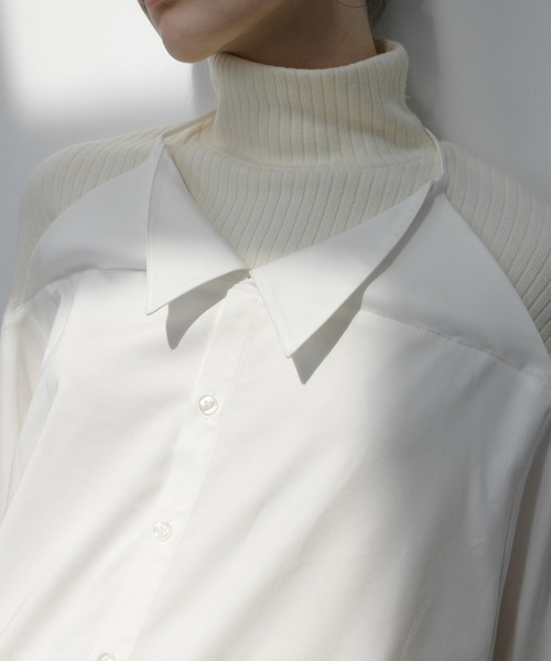 EKCOOKIES（イーケークッキーズ）の「【 EKCOOKIES 】ハイネックリブ切り替えドッキングシャツ（シャツ/ブラウス・レディース・ホワイト・L/S）」の2枚目の写真