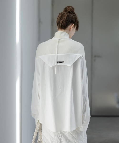 EKCOOKIES（イーケークッキーズ）の「【 EKCOOKIES 】ハイネックリブ切り替えドッキングシャツ（シャツ/ブラウス・レディース・ホワイト・L/S）」の4枚目の写真