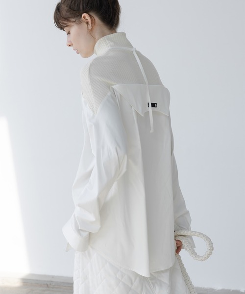 EKCOOKIES（イーケークッキーズ）の「【 EKCOOKIES 】ハイネックリブ切り替えドッキングシャツ（シャツ/ブラウス・レディース・ホワイト・L/S）」の7枚目の写真