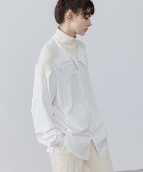 EKCOOKIES（イーケークッキーズ）の「【 EKCOOKIES 】ハイネックリブ切り替えドッキングシャツ（シャツ/ブラウス・レディース・ホワイト・L/S）」の8枚目の写真