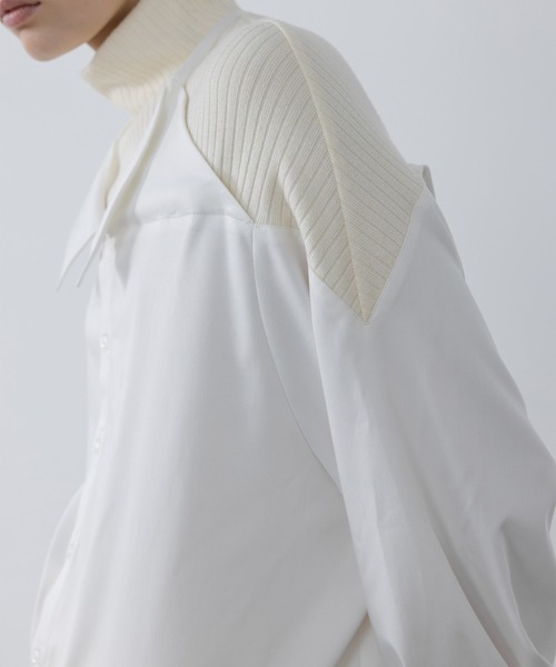 EKCOOKIES（イーケークッキーズ）の「【 EKCOOKIES 】ハイネックリブ切り替えドッキングシャツ（シャツ/ブラウス・レディース・ホワイト・L/S）」の9枚目の写真