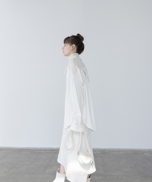 EKCOOKIES（イーケークッキーズ）の「【 EKCOOKIES 】ハイネックリブ切り替えドッキングシャツ（シャツ/ブラウス・レディース・ホワイト・L/S）」の10枚目の写真